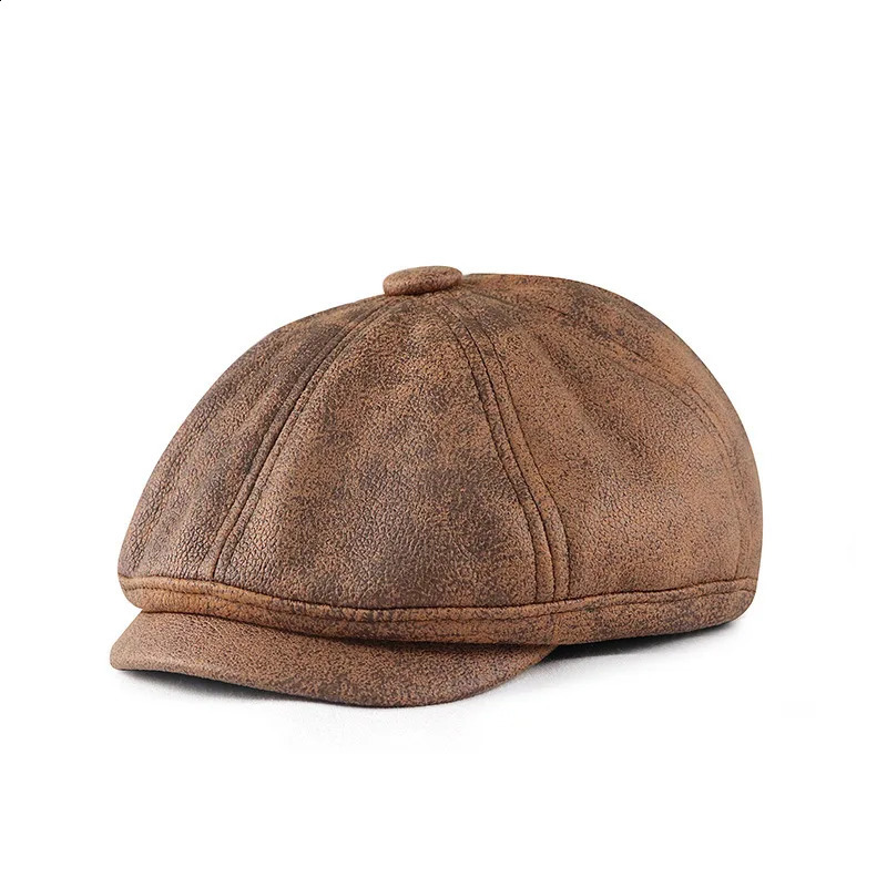 Wash Old PU Leather spaper Cap Man Casual Beret Women Fashion Octagonal Caps Dad Ivy Hats 250118
