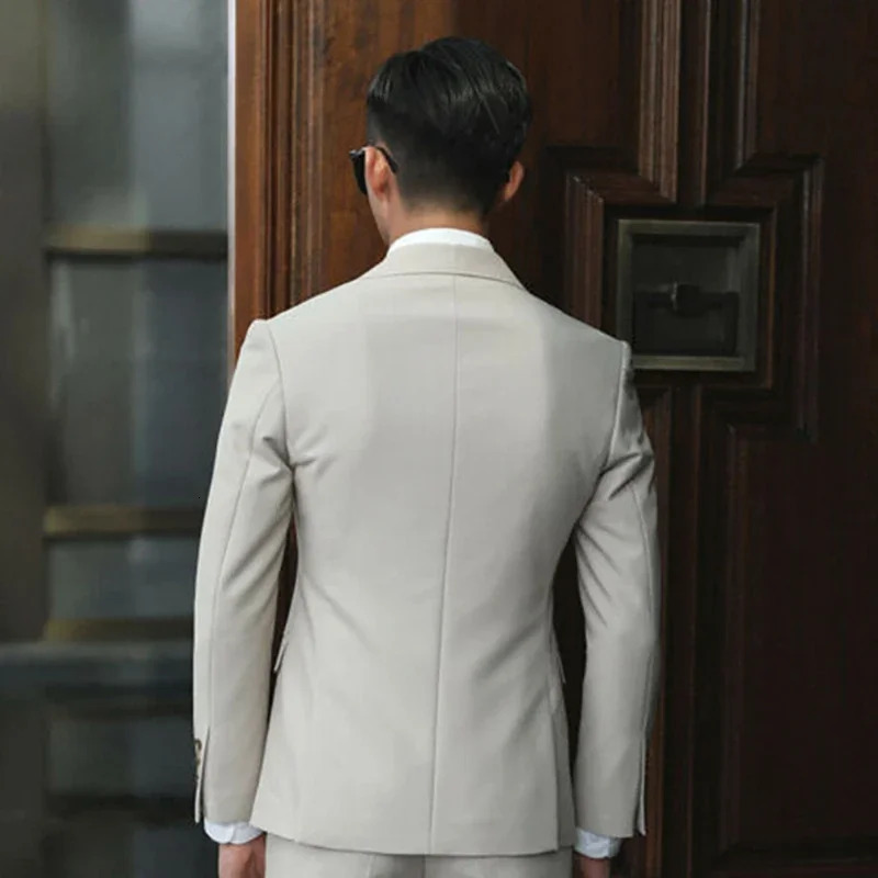 2 Piece 2024 Mens Suits Double Breasted Beige Suit For Man Lapel Blazer Jacket Pants Formal Costume Handsome 250122