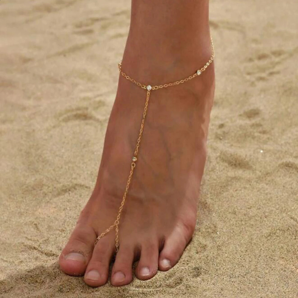Boho Beach Anklet sterling silver gold-plated jewelry fashionable zircon necklace 250110