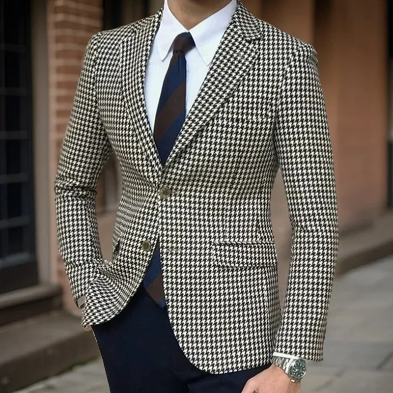 Plaid Men Suit Jacket for Wedding Tuxedo Houndstooth Blazer 1 Pc American Style Notch Style Check Fashion Suit 250122