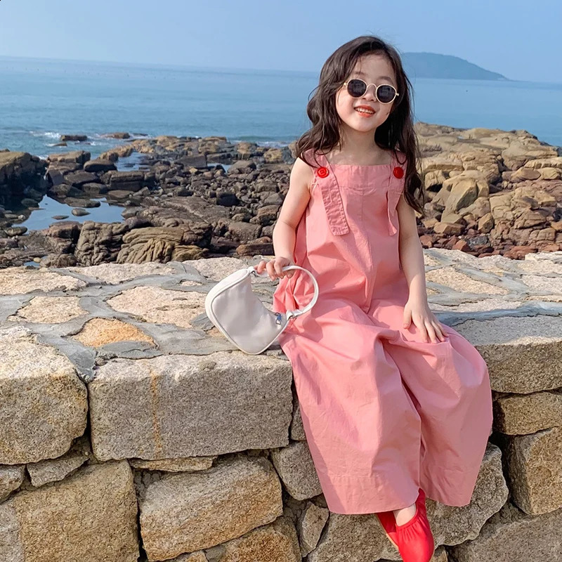 Summer Girl Overalls for Kids Pink Loose Casual Wide Leg Jeans Teenage Girls Jumpsuit Fashion Allmatch Children Trousers 38Y 250117