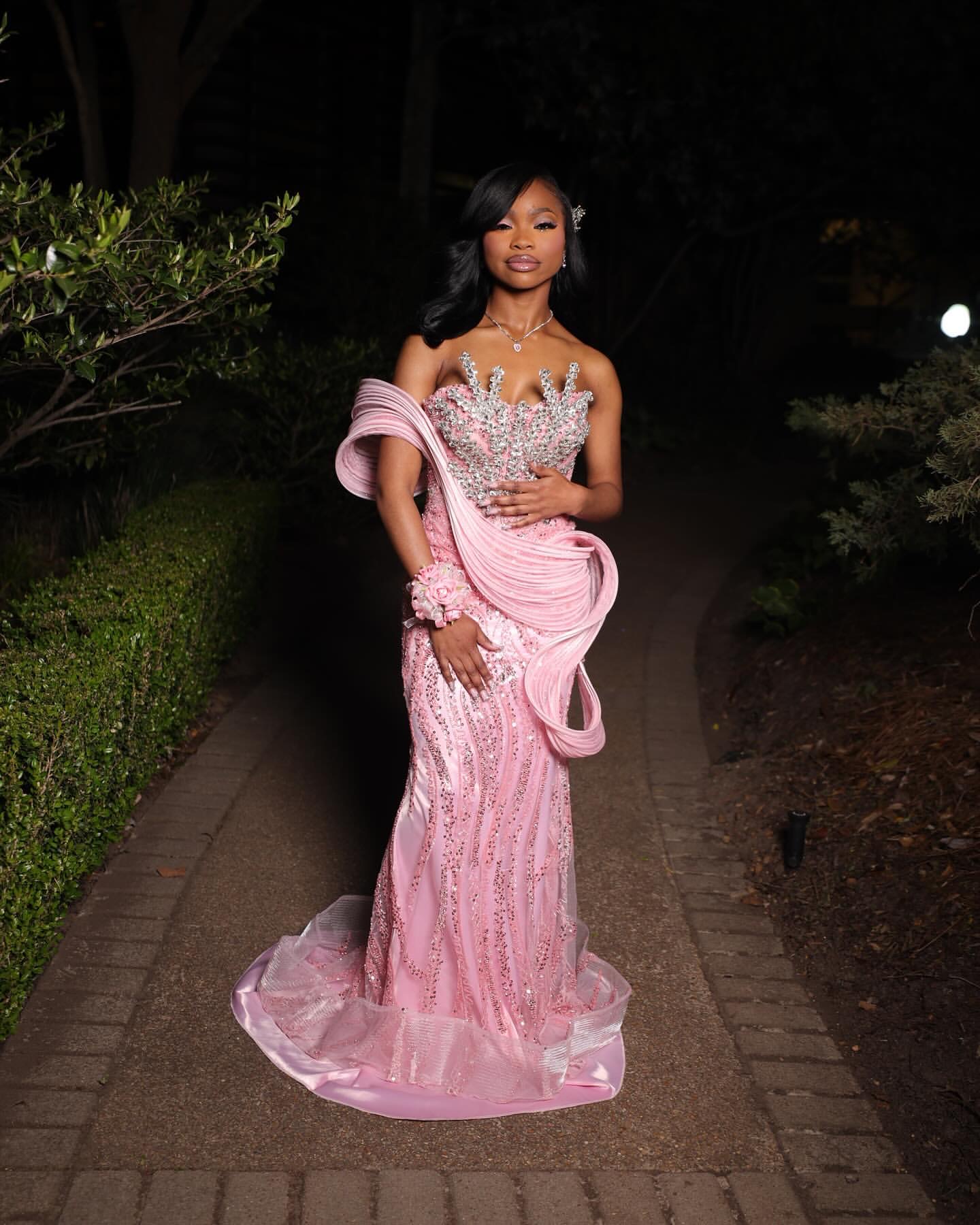 Aso Ebi Pink Mermaid Prom Dresses 2025 Stylish Crystals Sequined Evening Formal Party Second Birthday Engagement Gowns Plus Size Dress For Special Ocn