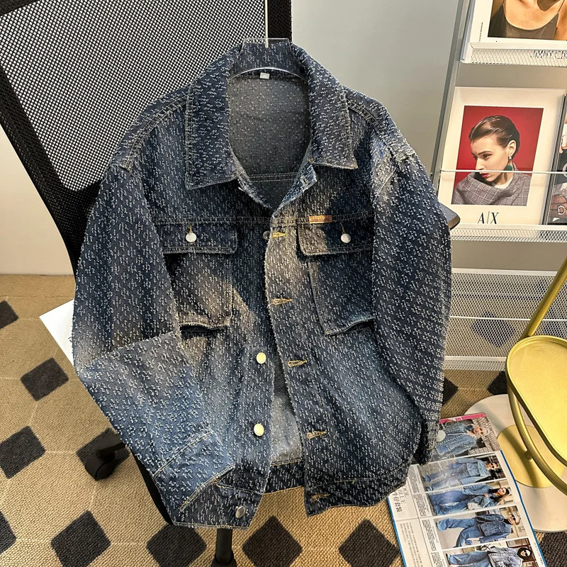 autumn long sleeve denim coat MENS loose fashion embroidery n retro casual street Y2K fashion shirt 250117