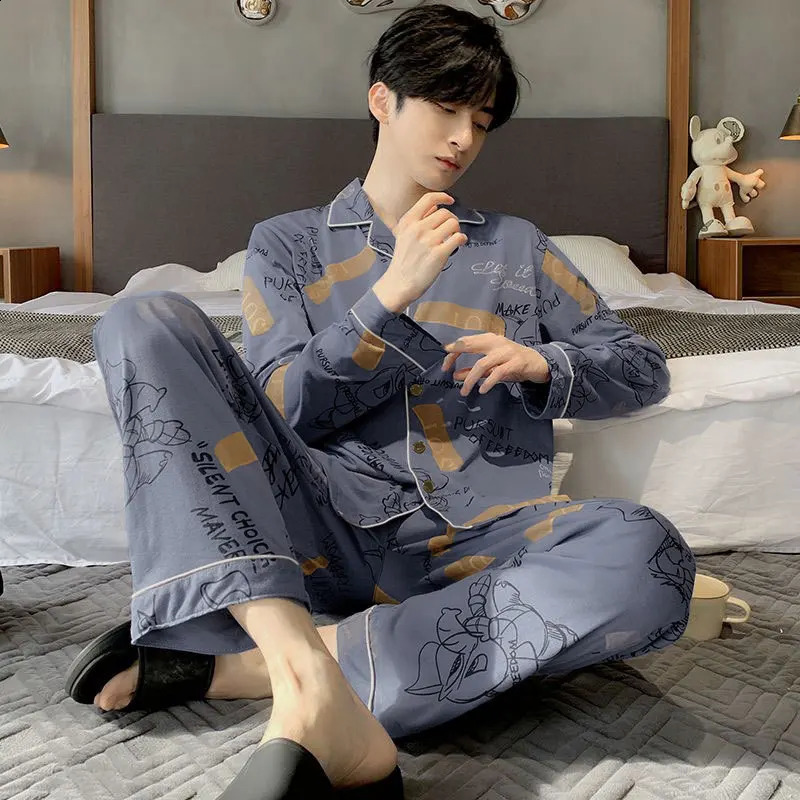 Mens Pyjamas Cotton Long-Sleeved Summer Days Cotton Home Wear Suit 250108