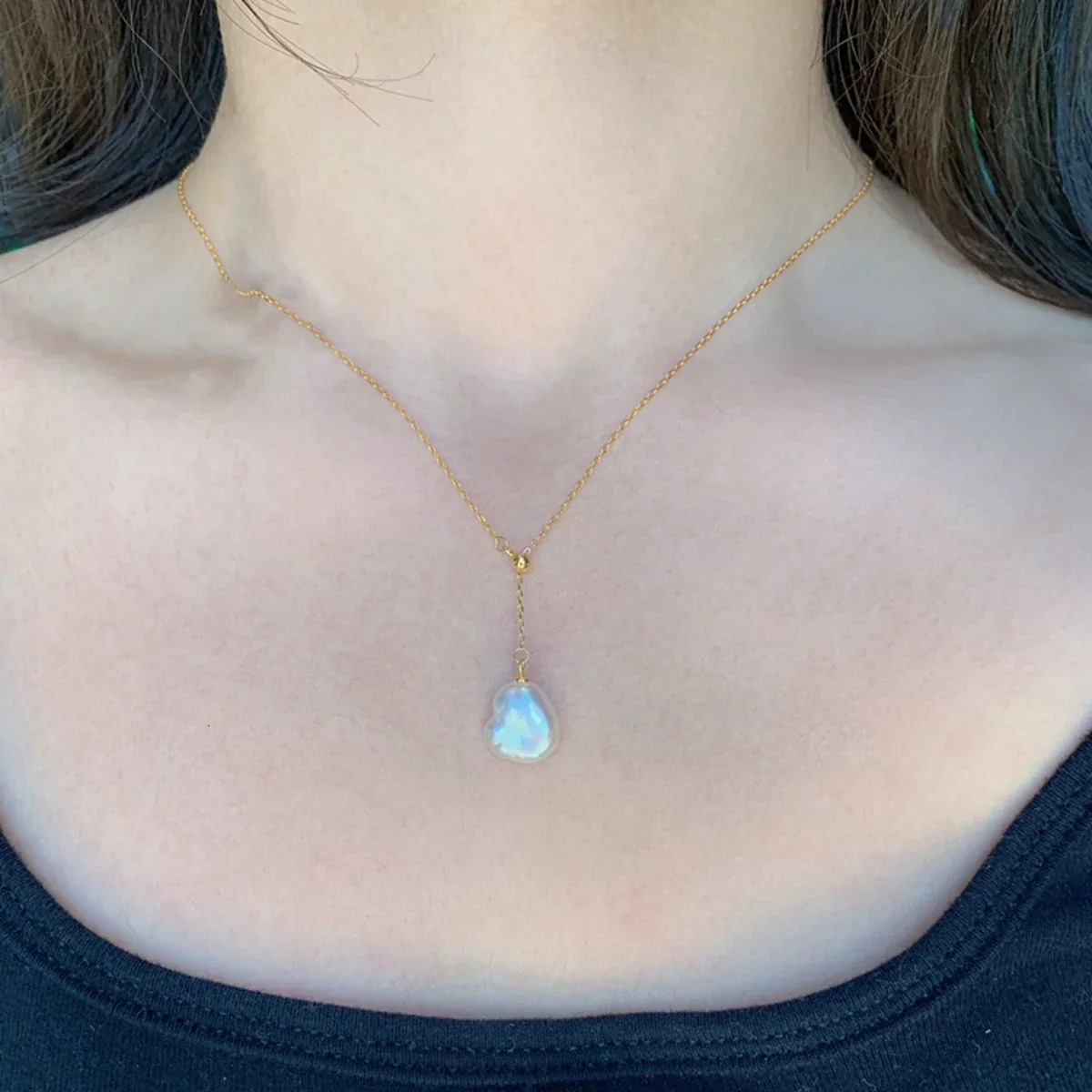 Natural freshwater heart-shaped Baroque pearl Y-shaped chain slanted pendant S925 Sterling Silver necklace adjustable love gift 250117