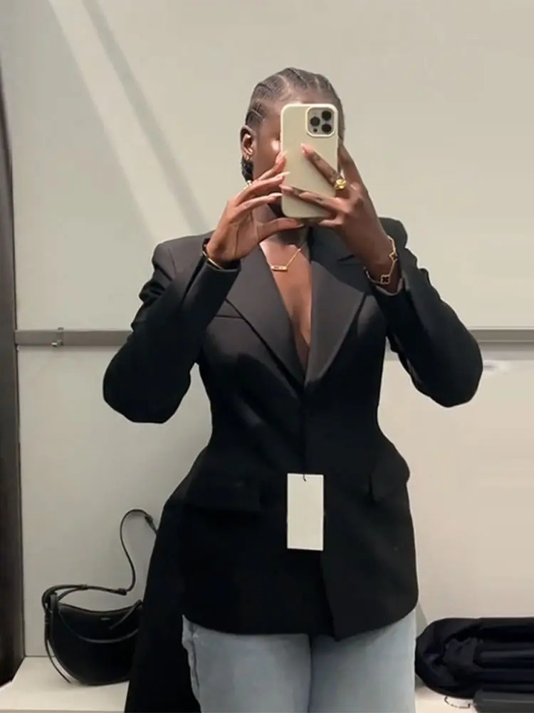 Mid Length VNeck Suit Coat Jacket Waist Cinched Slim Fit Lapel Overcoat Fashion Commute Outwear Womens Clothing Spring Fall 250122