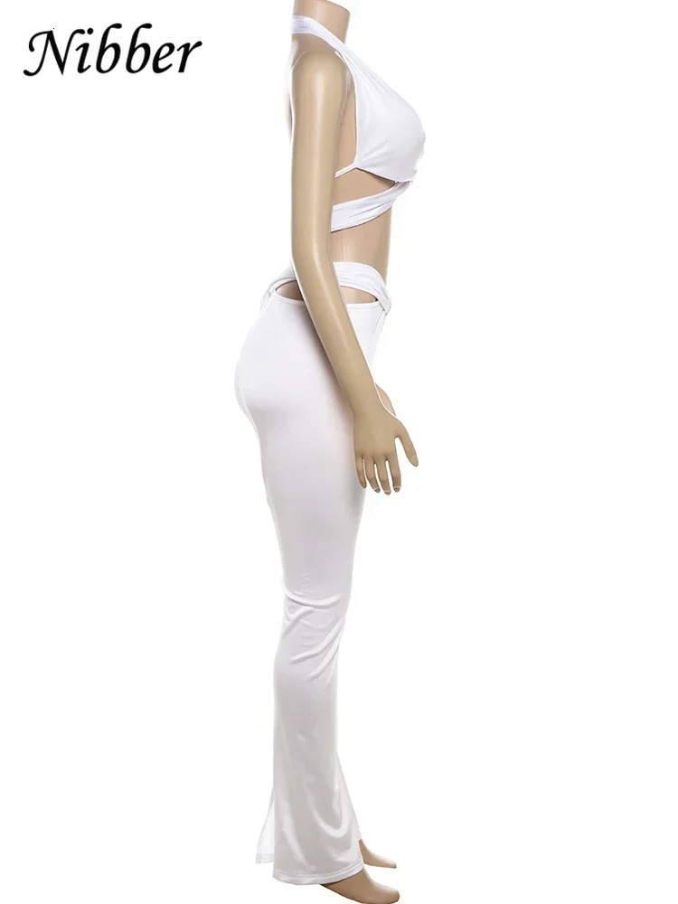 BWQ Knot Hollow 2 Piece Set Women Midnight Cross Halter Tank TopsPanelled Stripes Low Waist Pants Clubwear Matching Suit 250122