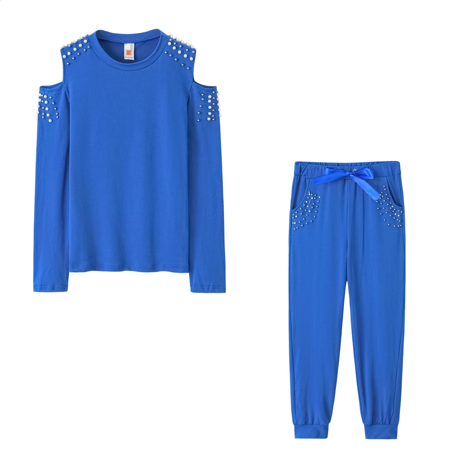 2 Pieces Set Women Europe Fall Outfit Sexy Nail Bead Pure Color Round Collar Long Suit Sports Drop ZXP9596 250122