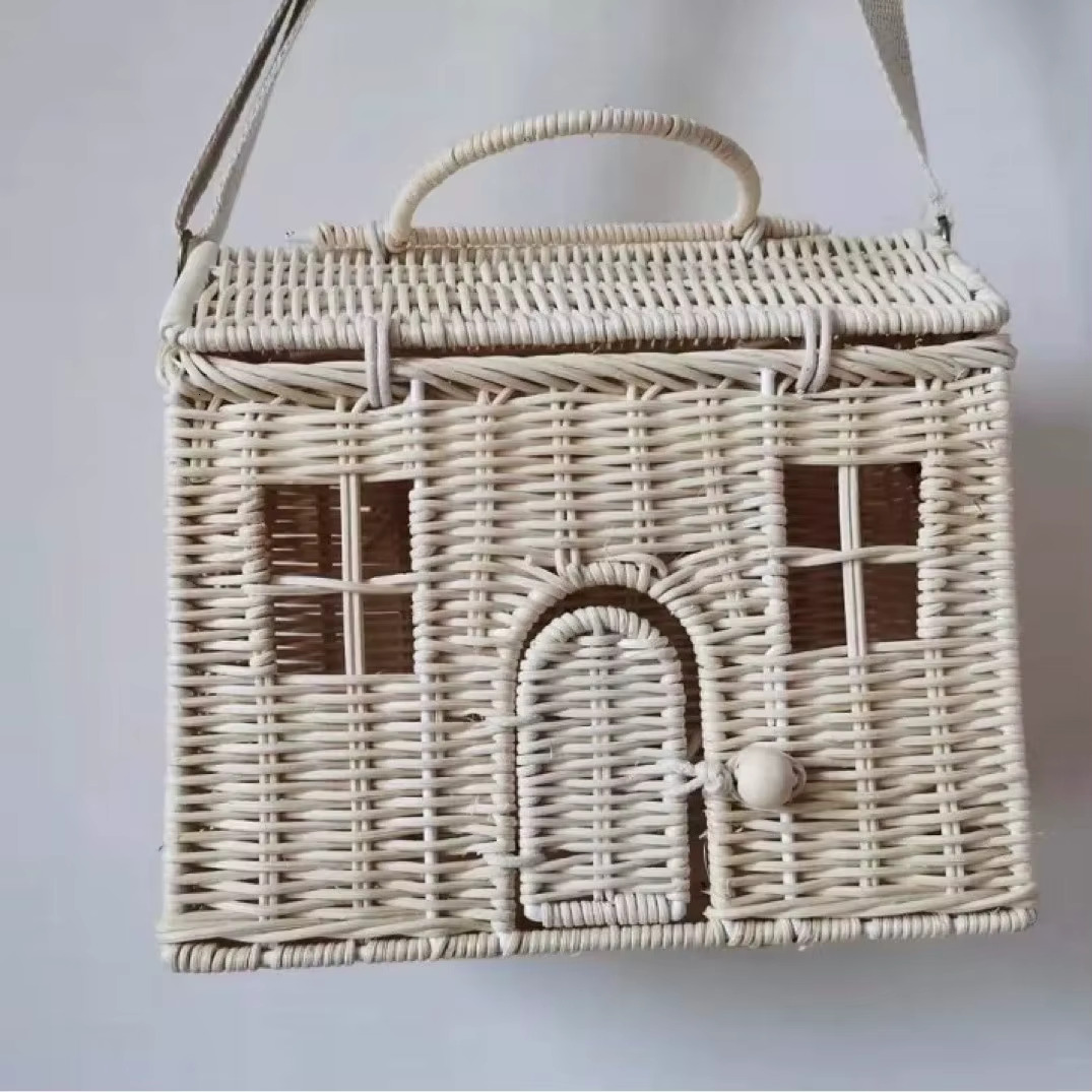 Bohemian Woven House Straw Handmade Wicker Rattan for Women Travel Box Beach Bag Handbags and Purses Shoulder Bags NEW