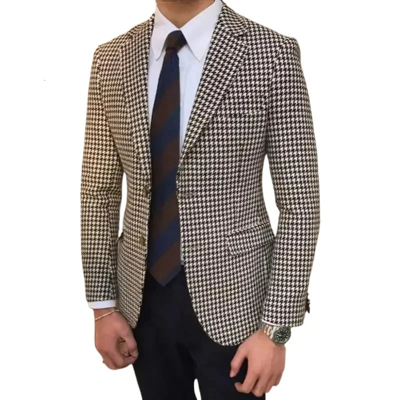 Plaid Men Suit Jacket for Wedding Tuxedo Houndstooth Blazer 1 Pc American Style Notch Style Check Fashion Suit 250122