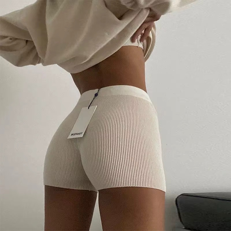 Summer Knitted Cotton Women Casual Yoga Mini Sexy Waist Ribber Streetwear Basic Biker High Stretched Shorts