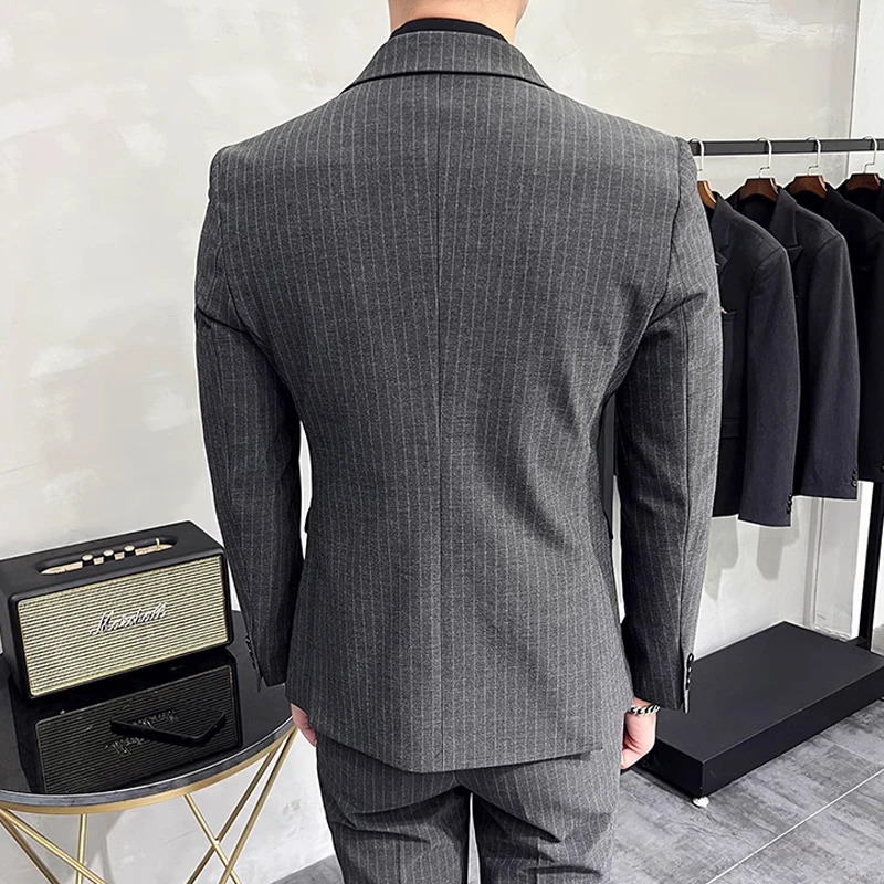 M7XL Blazer Pants Classic Striped Mens Official Office Casual Business Double breasted Suit Groom Wedding Gown 250122