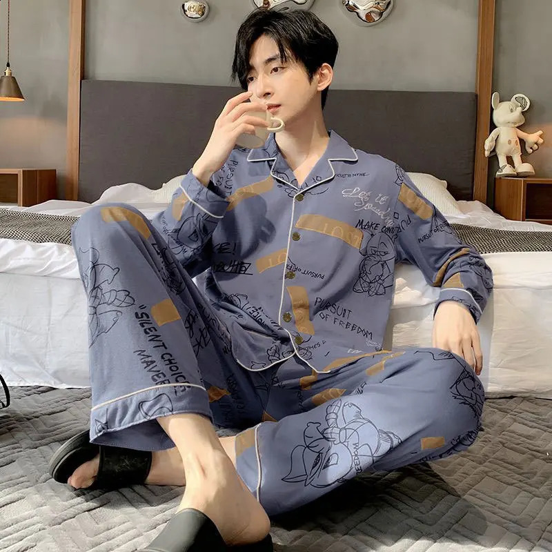 Mens Pyjamas Cotton Long-Sleeved Summer Days Cotton Home Wear Suit 250108