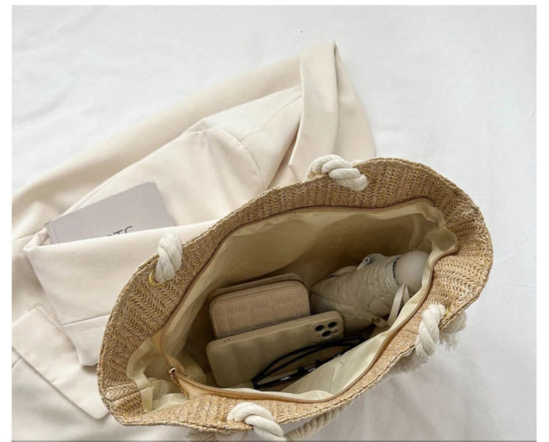 Fitshinling Bohemian Handmade Moven Rattan Straw Bags Fashion Large Capacity Shoulder Bag Women Vintage Female Tote 250121