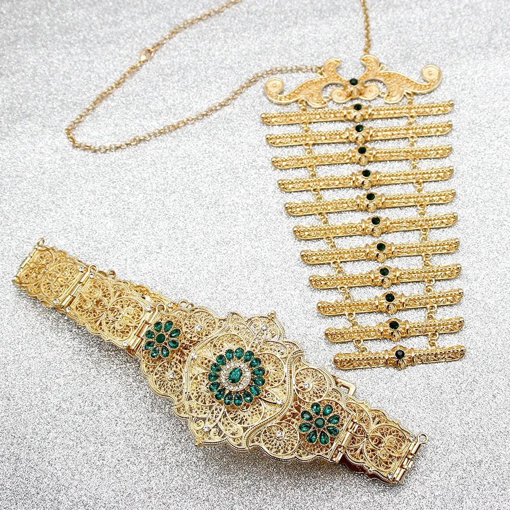 Sunspicems Caucasus Women Belt Breastplate Bride Jewelry Sets Ethnic Wedding Dress Belt Necklace Turkish Chest Bibs Waist Chain 250121