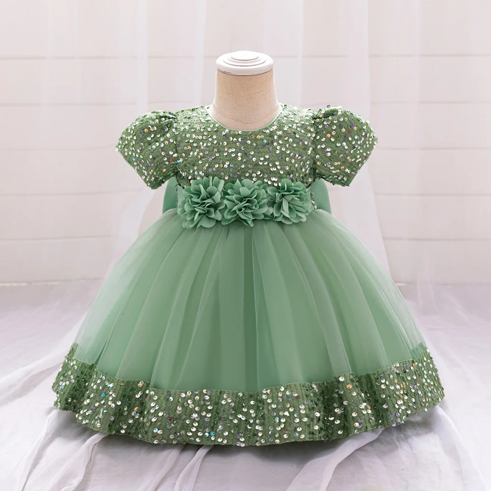 Toddler Baby Sequin Party Dresses Baptism Wedding 1 Year Birthday Bow Princess Dress For Baby Girls Lace Bridemaid Gown Vestidos 250120