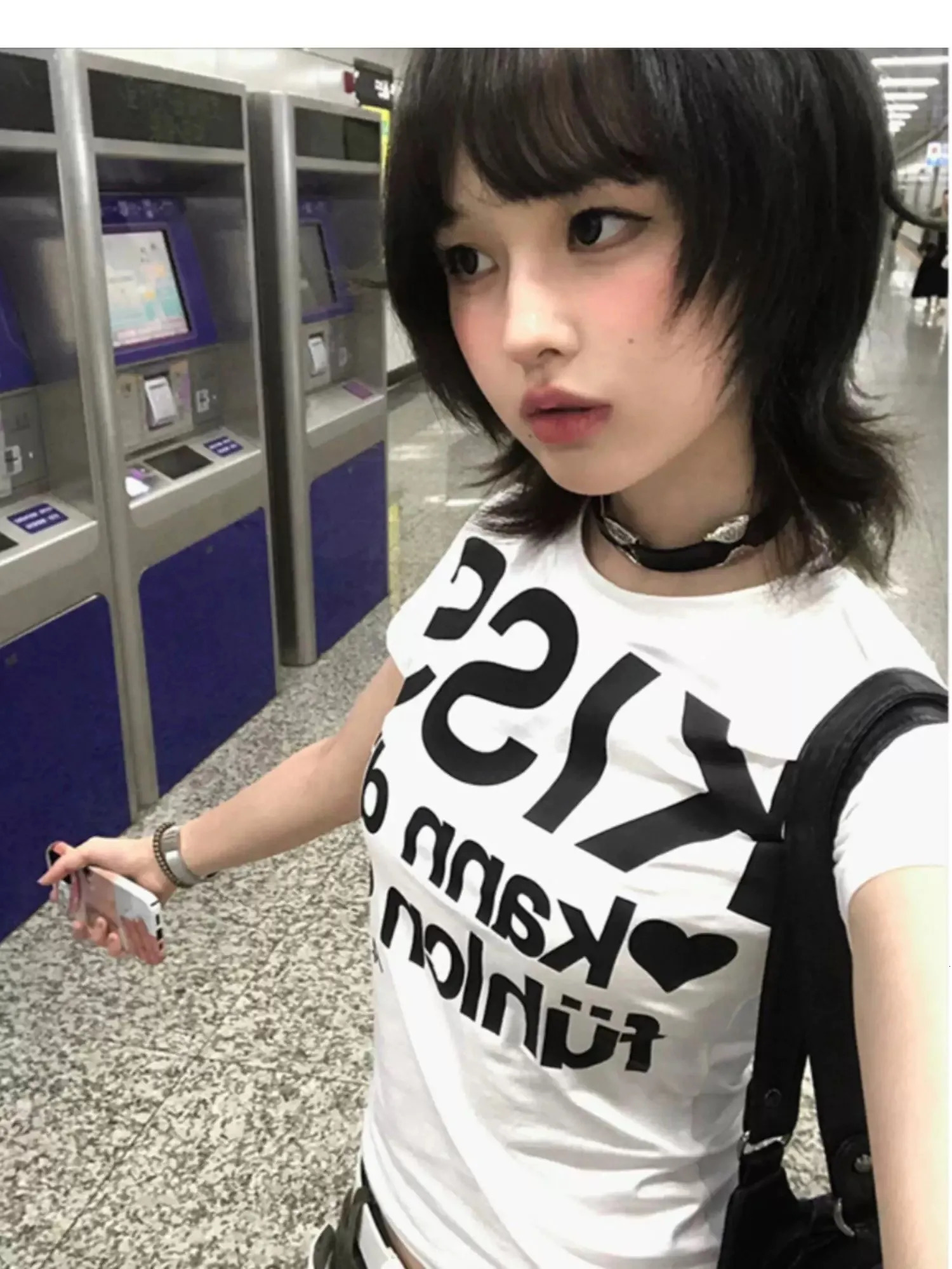 Tonngirls Y2k Print Letter T Shirt Women Skinny Short Sleeve Japanese 2000s Crop Tops Vintage Grunge Tops American Retro Tshirts 250109