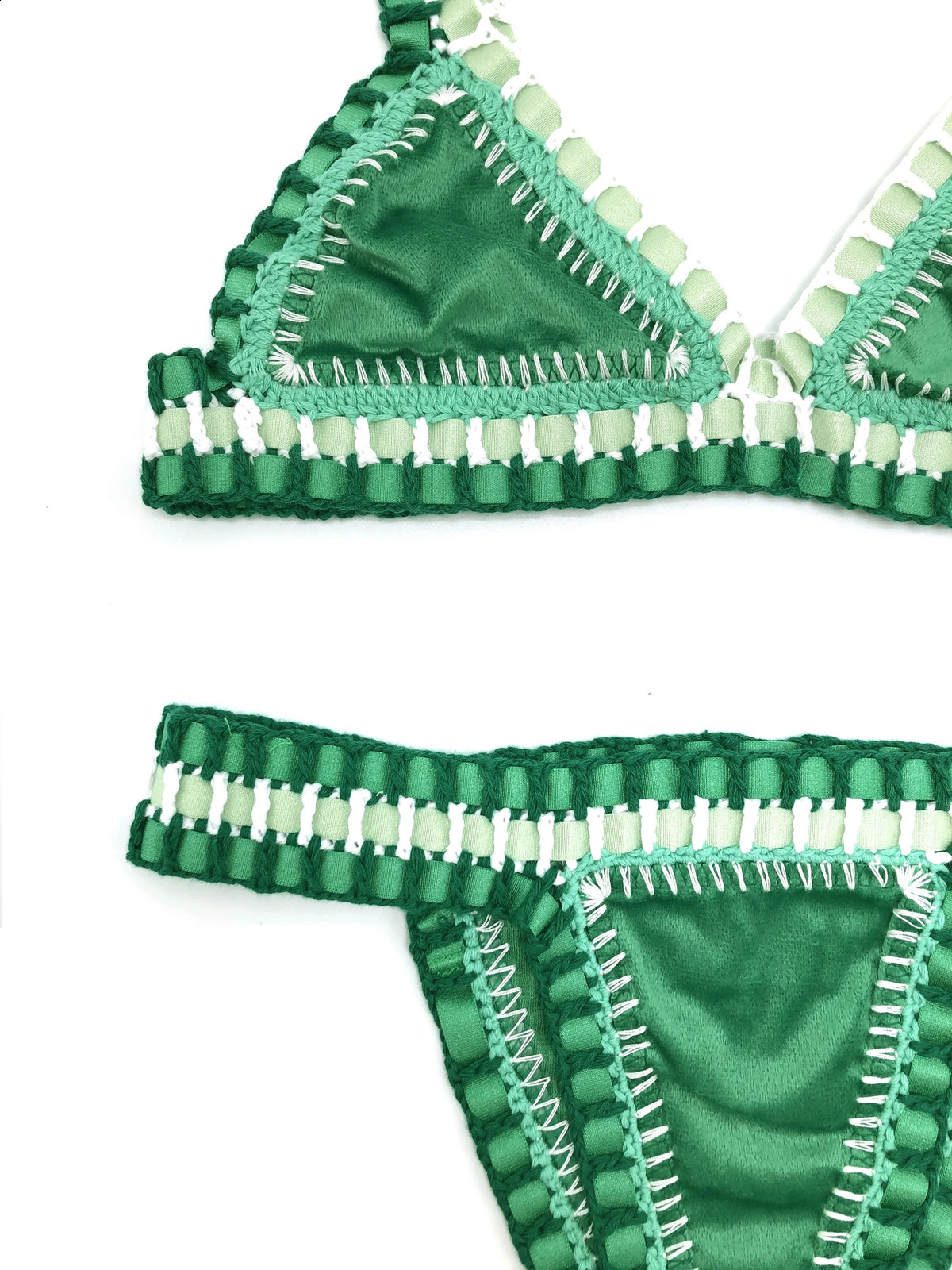 Women Green Velvet Bikini Set Sexy Handmade Crochet Swimwear Micro Swiming Beachwear Triangle Bathing Suit Swimsuit 250113