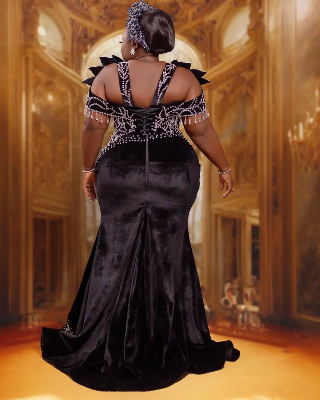 Aso Ebi Black Mermaid Prom Dresses 2025 Beaded Crystals Veet rals Evening Formal Party Second Birthday Engagement Gowns Plus Size Dress For Special Oc