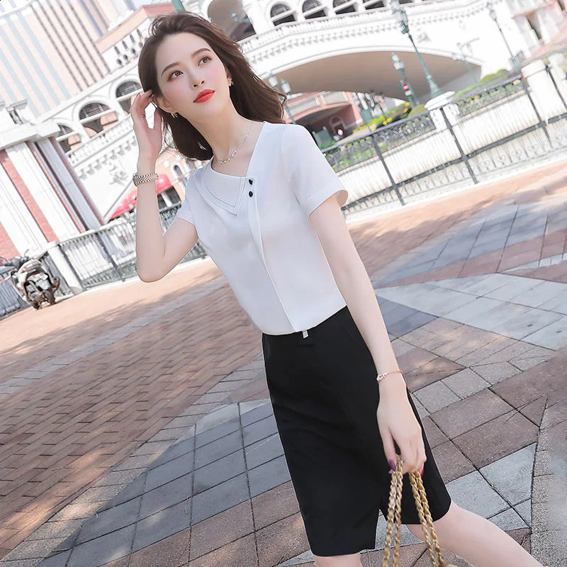 Women Spring Summer Style Chiffon Blouses Shirts Lady Casual Asymmetrical Collar Short Sleeve Chiffon Blusas Tops DF4028 250121