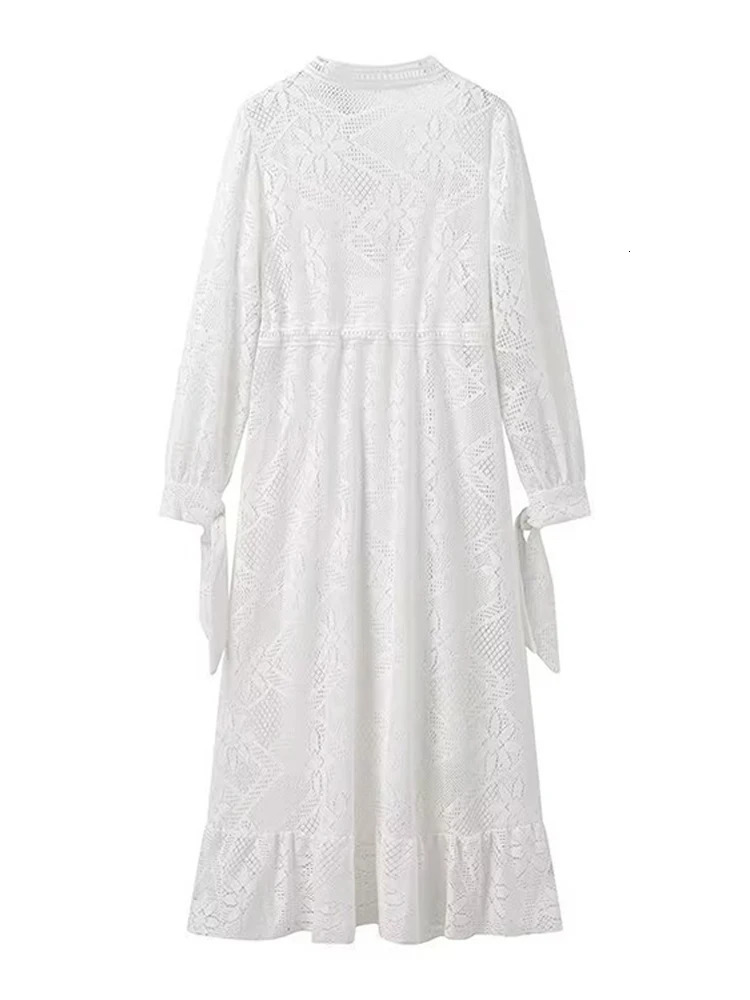 Embroidered White Lace Midi Dress Women 2 Pieces Suits Fashion Elegant Spring Summer Lady Dresses Boho Beach Style Elegant 250121