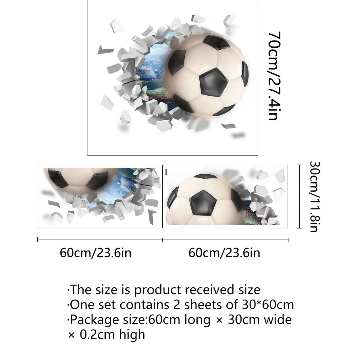 3D Football Soccer Wall Stickers for Kids Rooms Children Bedroom Wall Decals Boys Room Decoration Gift 250113