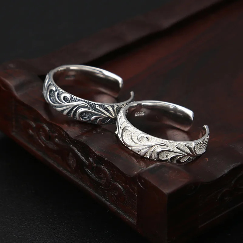 Wholesale S925 pure silver ring plain silver ring small and fresh Korean version womens simple floral vine thin ring ring 250117