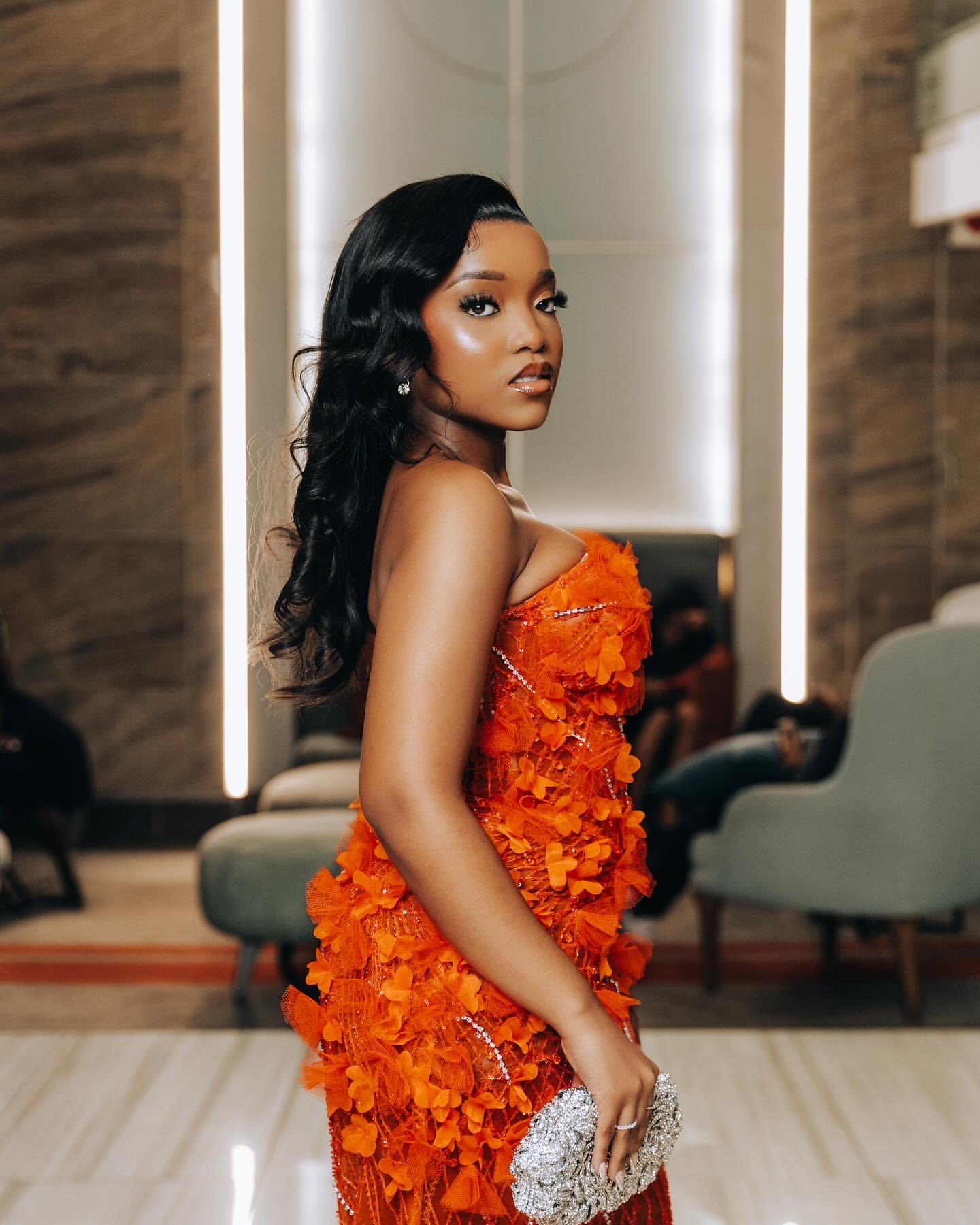 Aso Ebi Orange Mermaid Prom Dresses 2025 wers Sequined Lace Crystals Evening Formal Party Second Birthday Engagement Gowns Plus Size Dress For Special