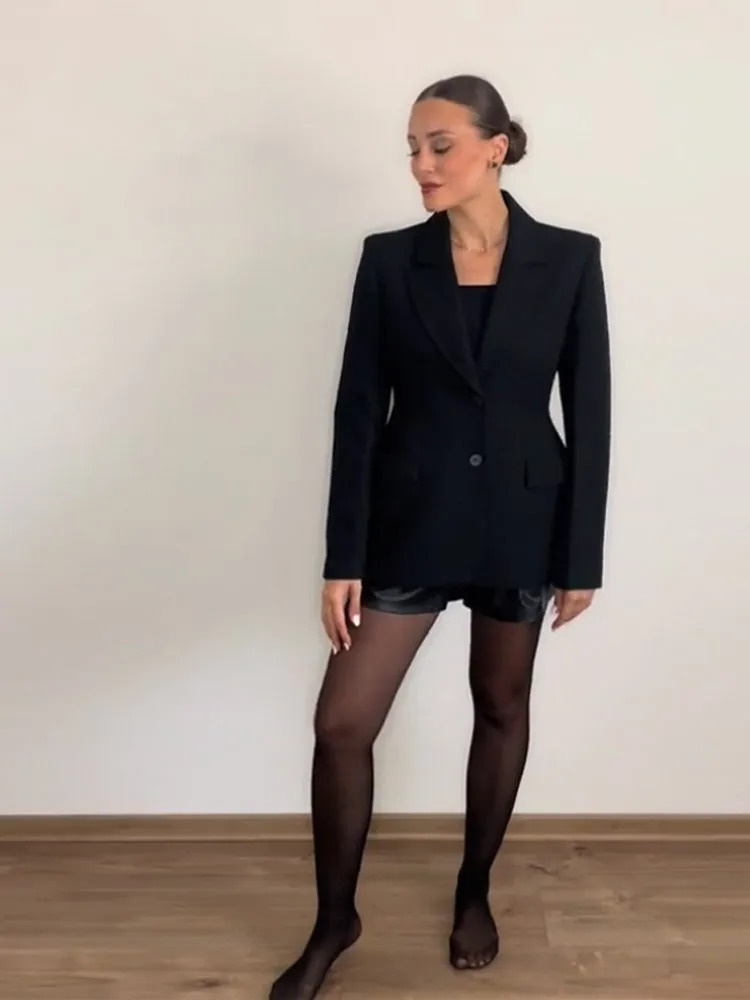 Mid Length Deep V Suit Coat Jacket Waist Cinched Commute Professional Formal Overcoat Slim Fit Lapel Womens Outwear Spring Fall 250122