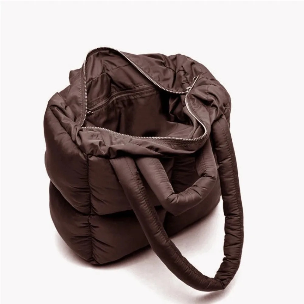 Large Capacity Puffy Shoulder Bag Quilted Nylon Cloth Down Feather Handbag Padded Soft Space Cotton Shopping Tote 250113