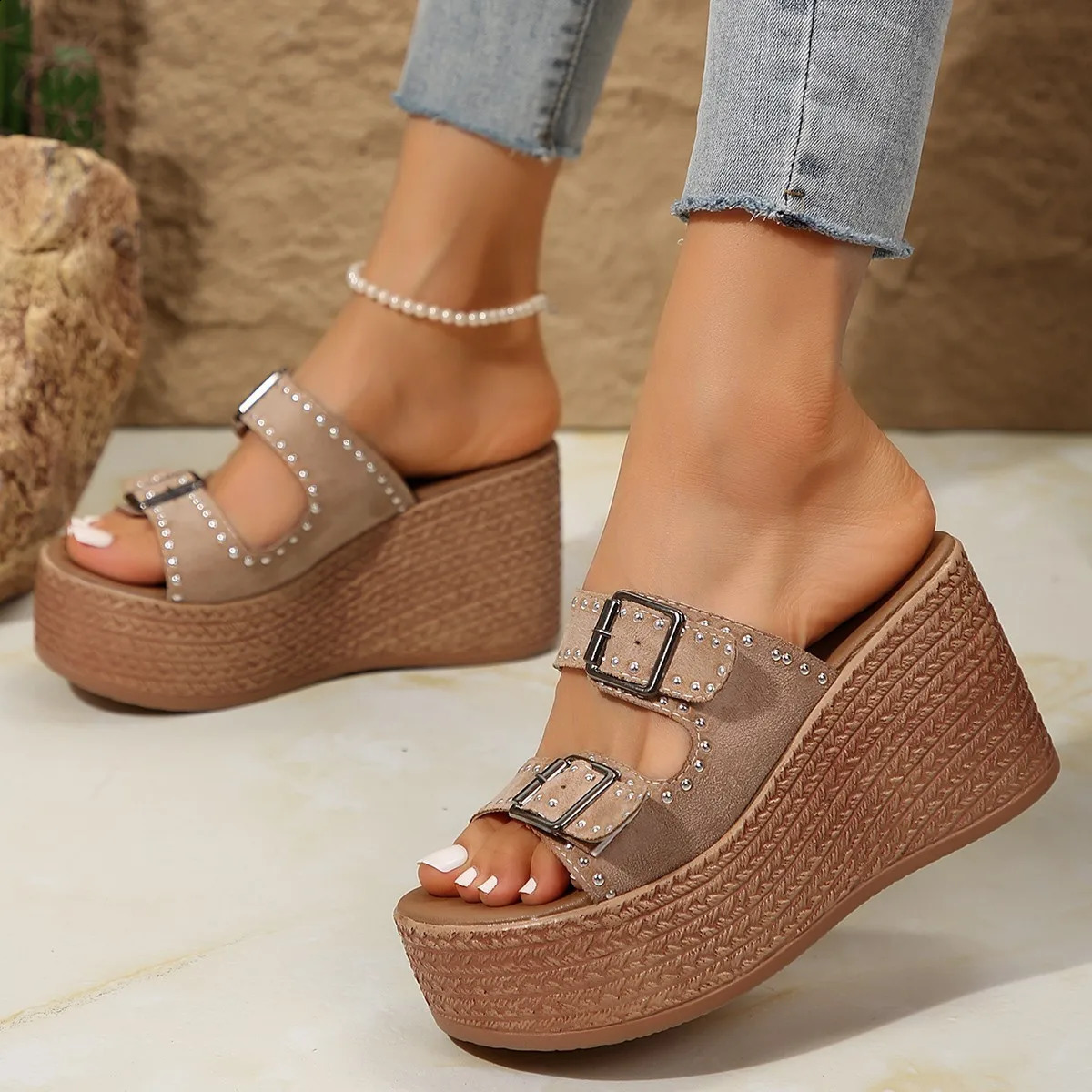 Women Wedges Slippers Summer Fashion Sandals Outdoor Beach Platform Comfortable High Heels Slides 250117
