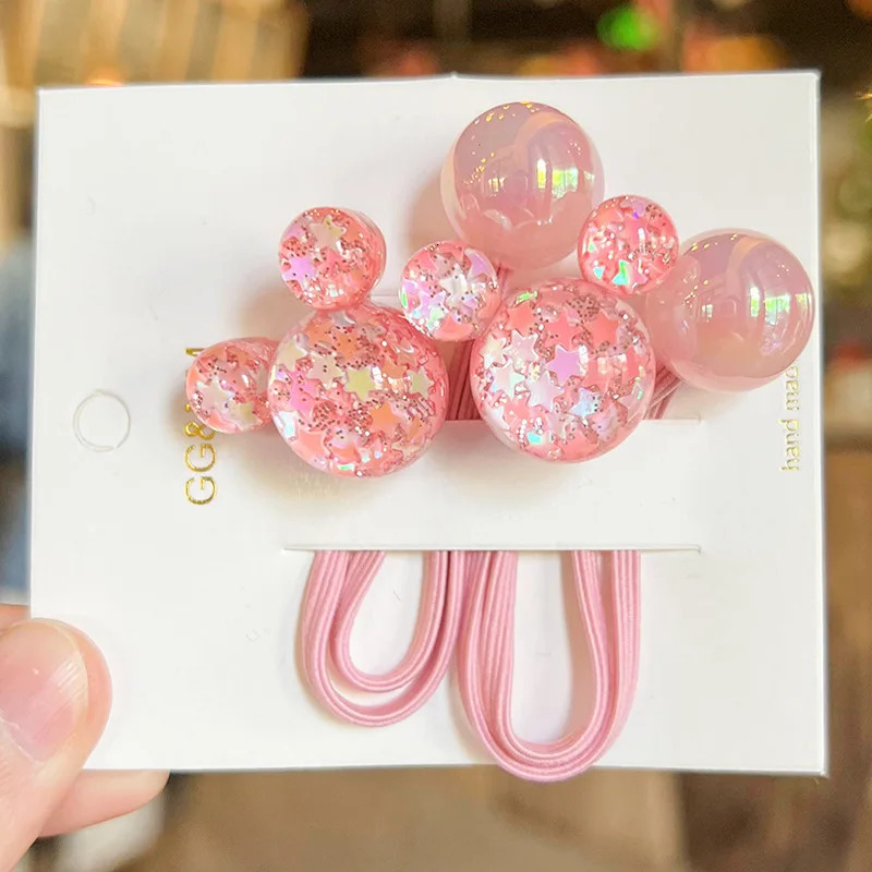 2PCS Cartoon Mouse Head Girls Lovely Elastic Hair Bands Princess Accessories Children Ties Baby Headwear 250117