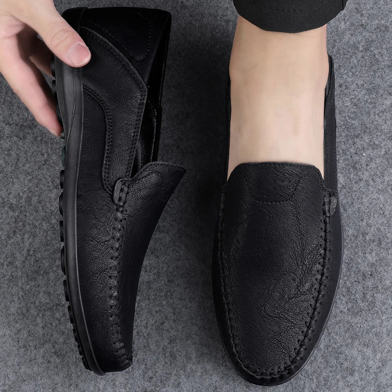 Fashion Men Casual Leather Shoes Italian Soft Men Loafers Handmade Moccasins Men Breathable Slip on Boat Shoes Plus Size 250113