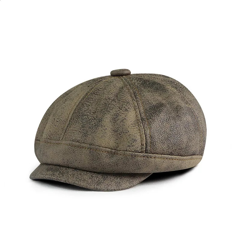 Wash Old PU Leather spaper Cap Man Casual Beret Women Fashion Octagonal Caps Dad Ivy Hats 250118