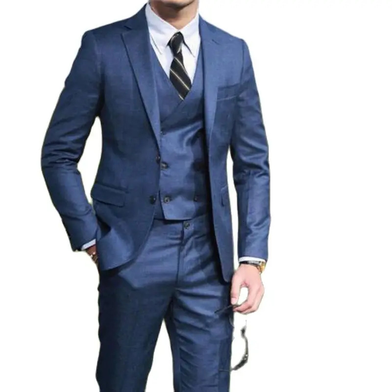 Doublebreasted Vest Mens 3 Pieces Navy Suits Groom Wedding Formal Party Tuxedo Costume Homme Coat Blazer JacketPantsVest 250122