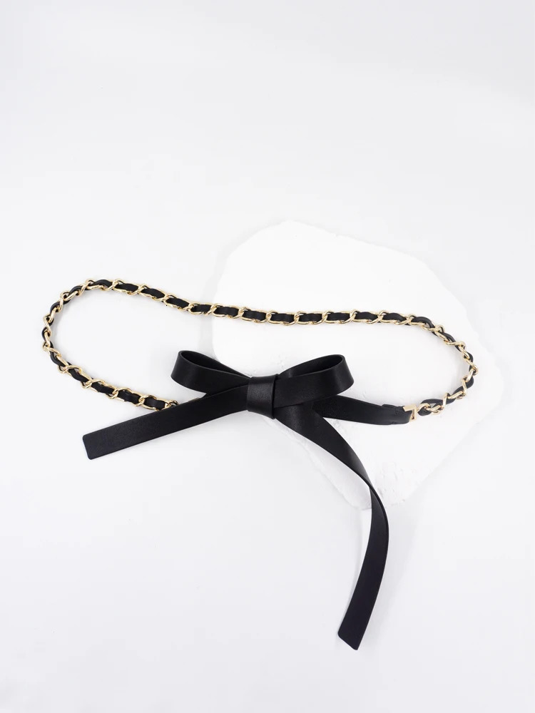style sheepskin pierced leather belt with soft leather waist chain knotted fine belt elegant decorative chain belt 250117