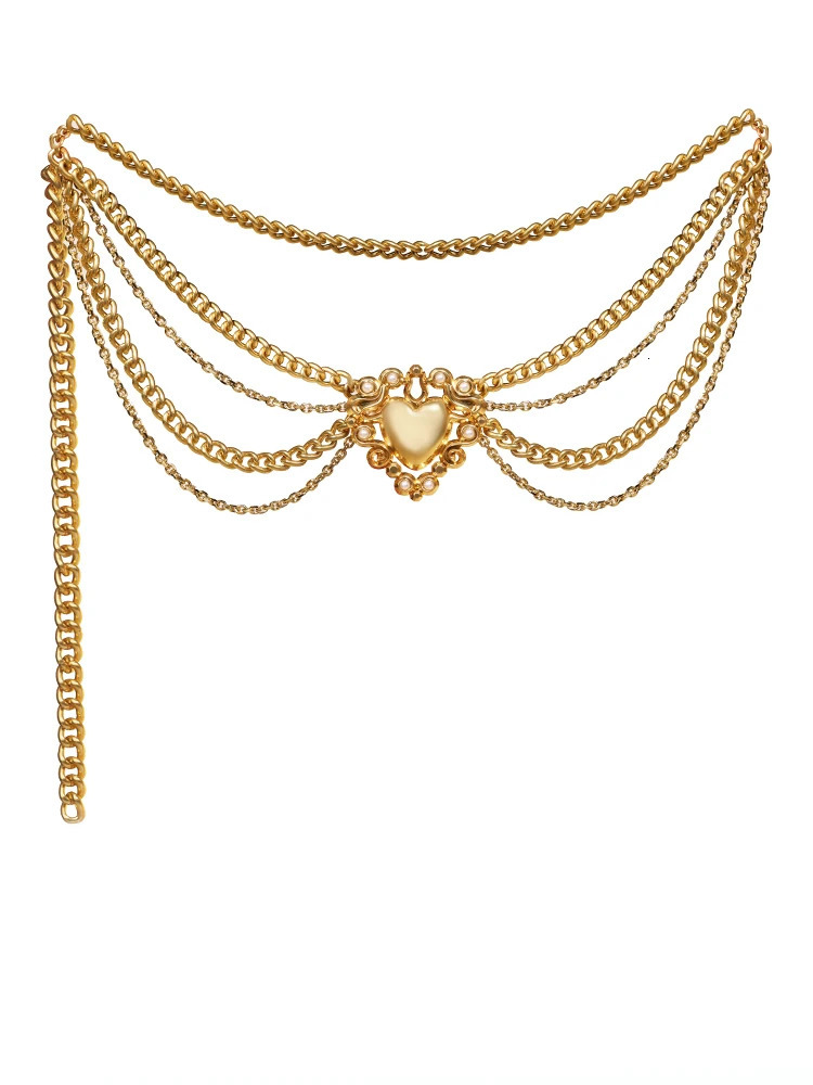 Golden Waist Chains Women Top Metal Heart Shape Dress Accessories Belt 250117