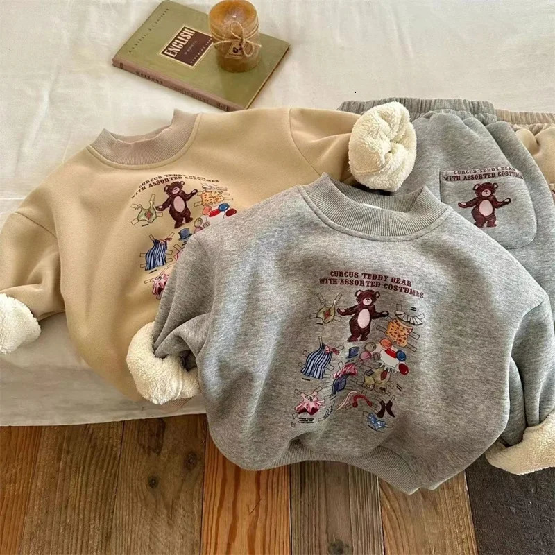 Boys Girls Padded Fashion Sets Children Autumn Winter Cartoon Suits Kids Casual SweatshirtPants 2Pcs Outfits Trend Clothing 250113