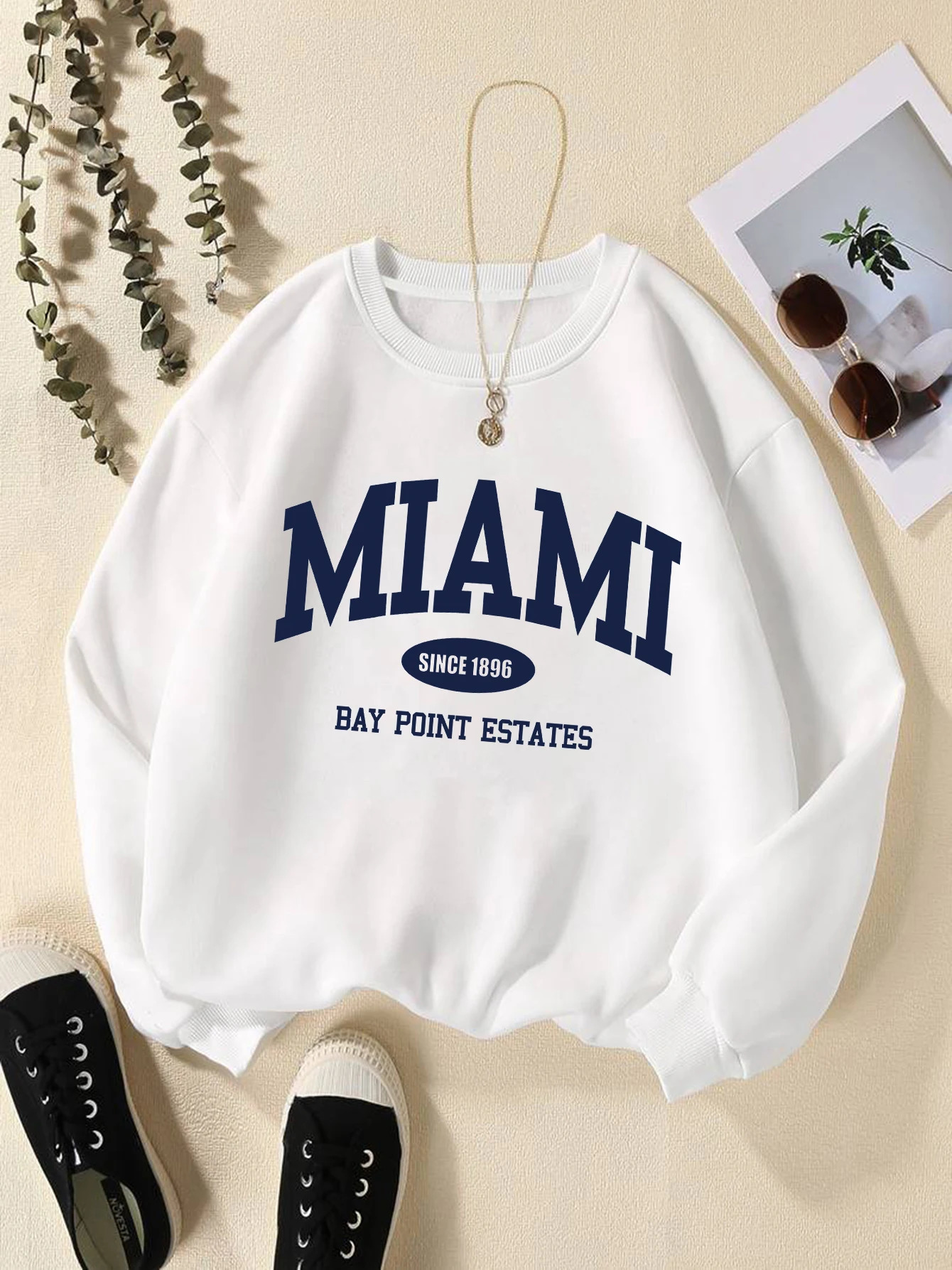 Womens Print Thermal Lined Crew Neck Loose Pullover Long Sleeve Plus Velvet Sweatshirt 250122