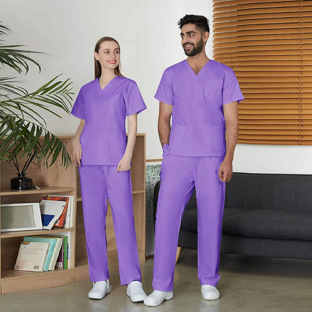 Hospital Scrubs Set Men Short Sleeve Classic V-neck Top and Pants Nursing Uniform Doctor Clothing Surgery Workwear Pet Doctor 250122
