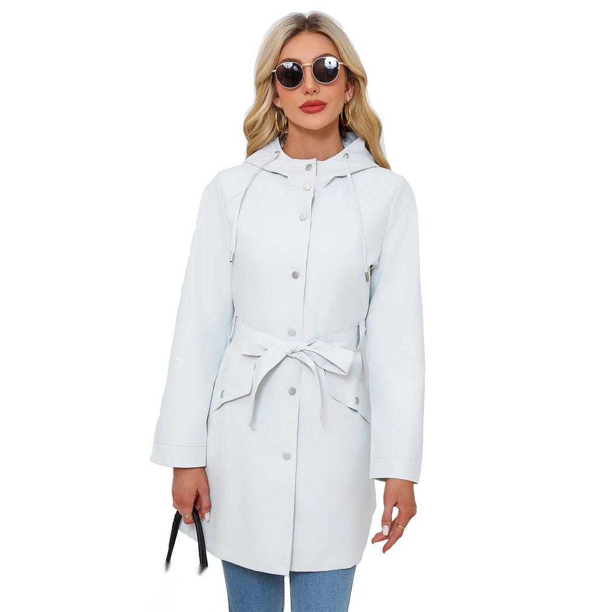 Spring Autumn Hooded Waterproof Jacket with Belt Thin Casual Loose Windbreaker for Women Womens Long Trench Coat Womens Jacket 241209