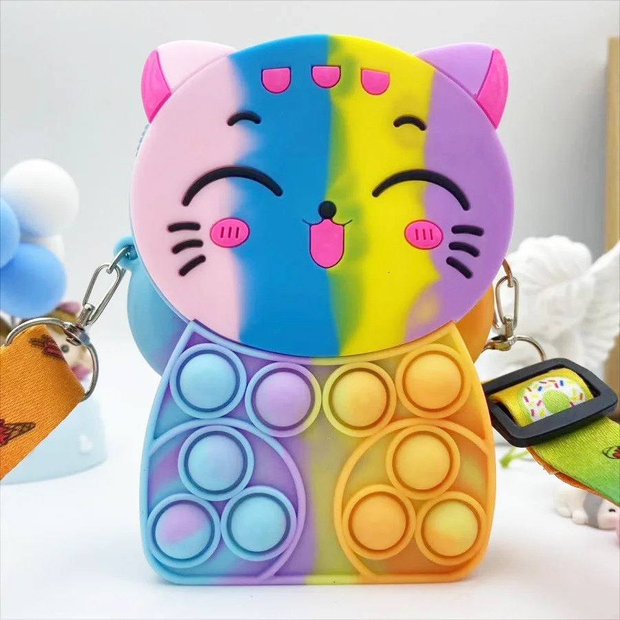 Girls silicone cute animal bag messenger bag coin purse kids stress relief pop toy stress relief bubble fun small gift shoulder 250121