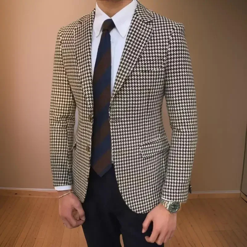 Plaid Men Suit Jacket for Wedding Tuxedo Houndstooth Blazer 1 Pc American Style Notch Style Check Fashion Suit 250122