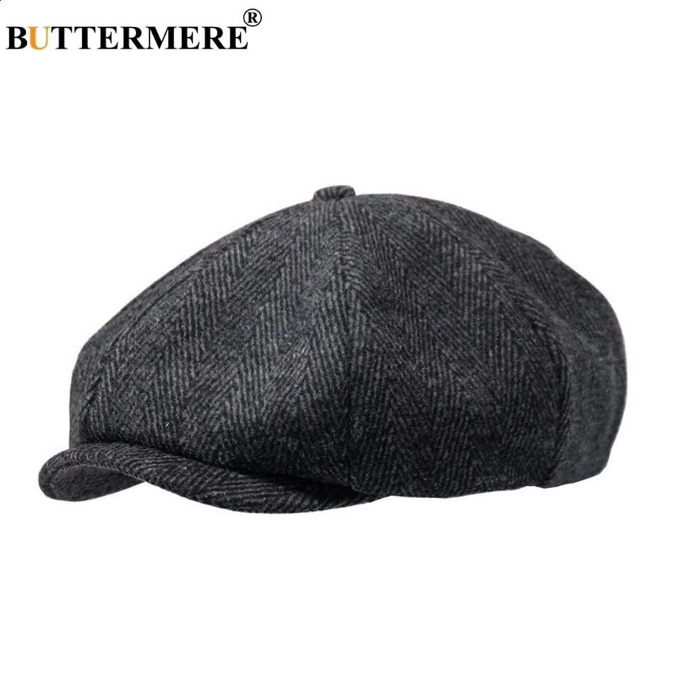 BUTTERMERE sboys Beret Herringbone Men Flat Caps Wool Casual Winter Tweed Female England Style Classic Octagonal Hats And Cap 250118