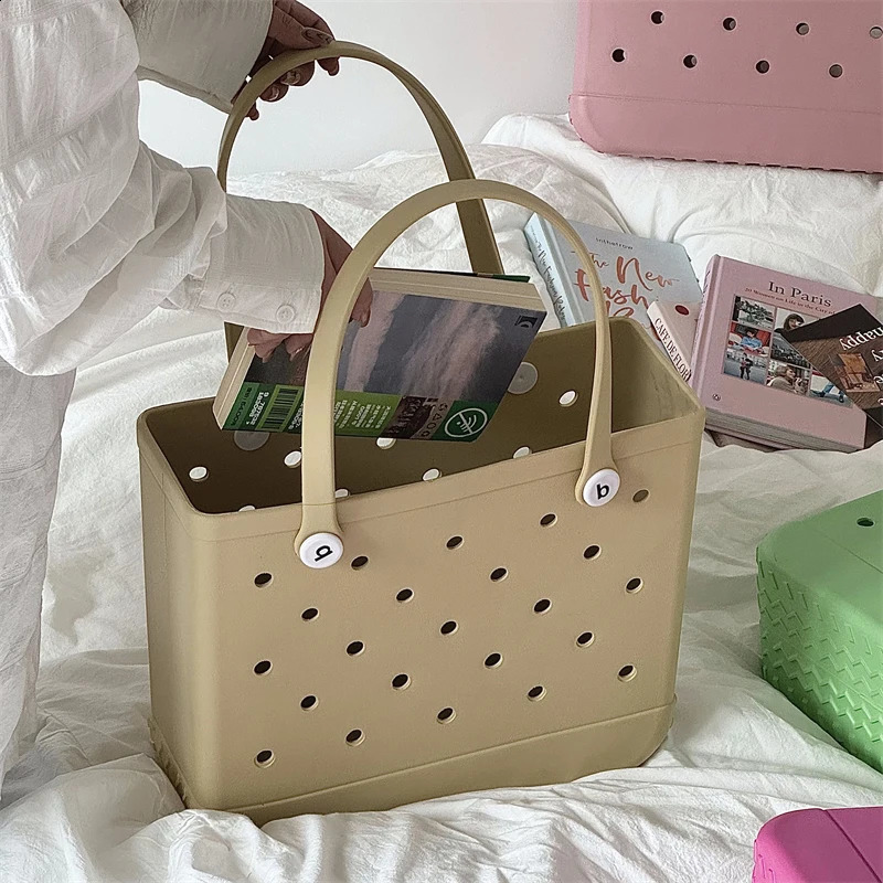 Durable Waterproof Beach Bag Storage Baskets Summer Rubber Tote Solid Color Jelly Beach Bags Sundries Organizer 250121