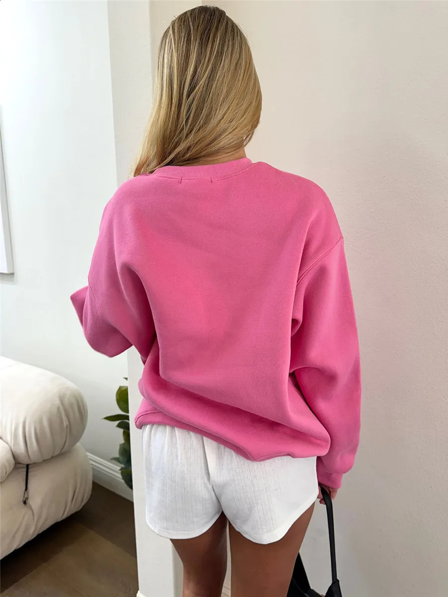 Cute Pink Bow Prints Hoodie for Women Fall Casual Loose Round Neck Long Sleeve Sweatshirts Female Spring Pullovers Tops Coat Y2K 250107