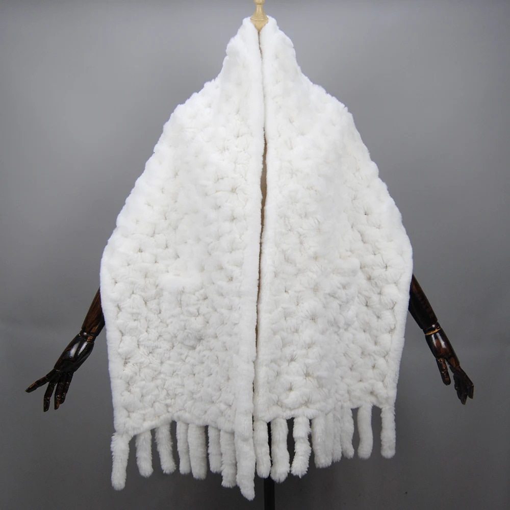 2025 Winter Knitted Real Rex Rabbit Fur Scarf with Pocket Wide Women Natural Rabbit Fur Tassel Shawl Warm Long Fur Scarves 250120ww