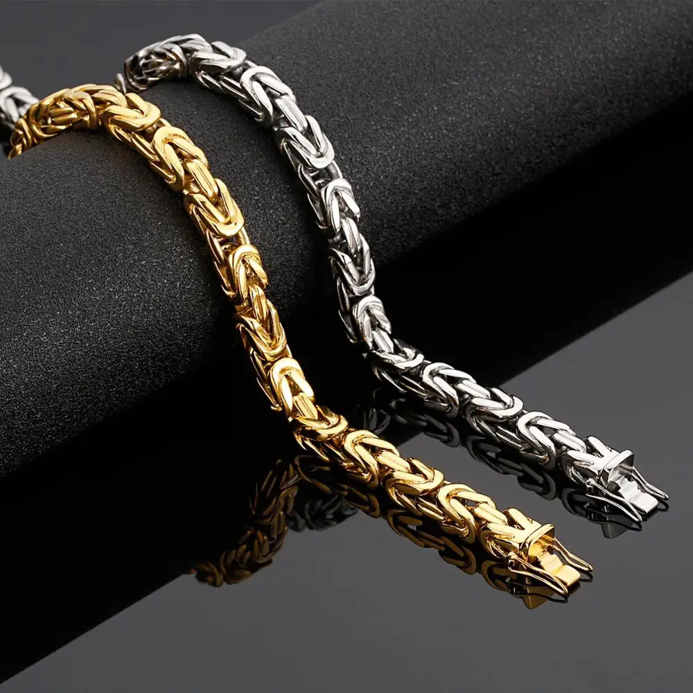 Fongten 66cm Byzantine Chain Necklace for Men Stainless Steel Hiphop Male Gold/Silver Color Choker Charm Necklaces Jewelry 250118
