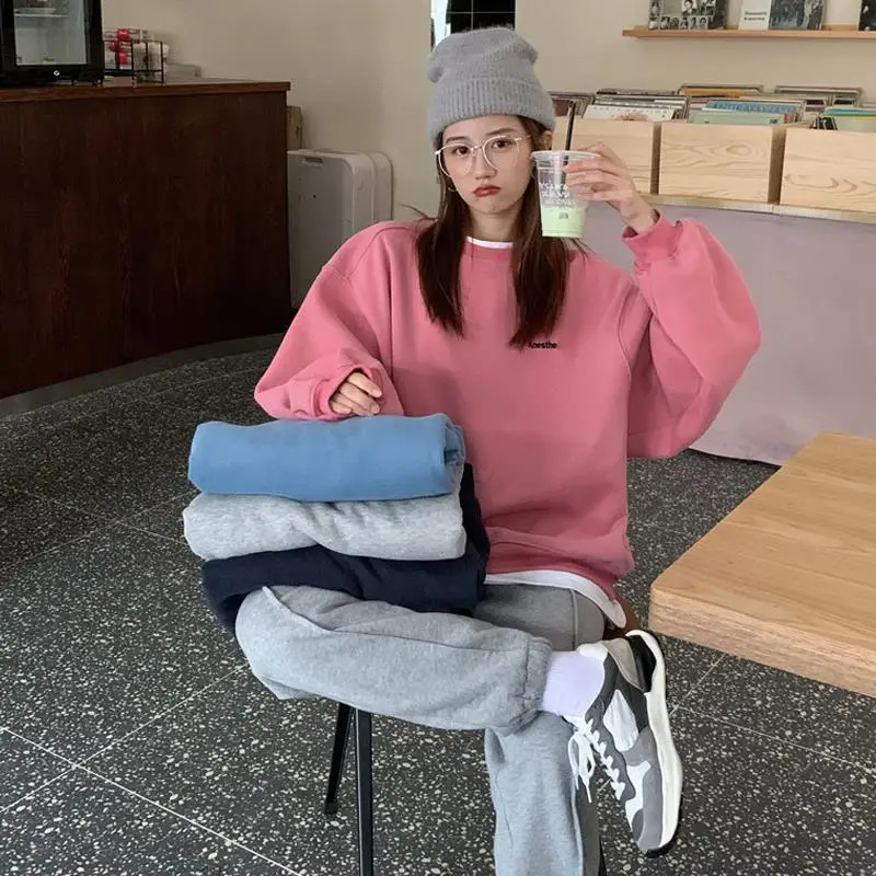 Simplicity Contrast Patchwork Loose Trend Pullovers Top Spring Autumn Two Pieces Casual Sweatshirts Fashion Women Clothing 250122