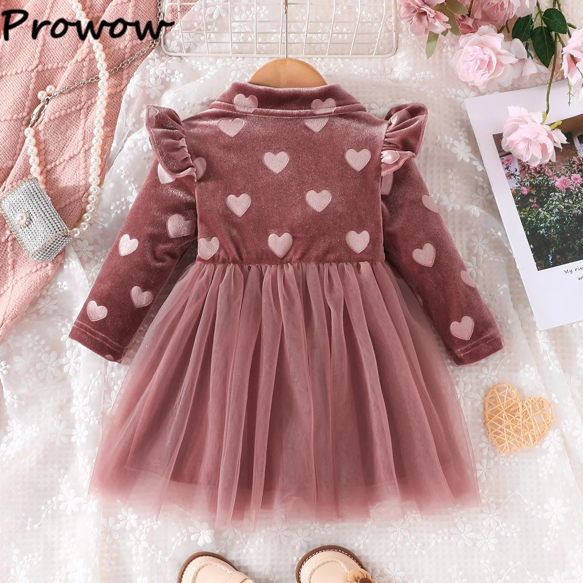 Baby Winter Dresses Long Sleeve Heart Print Velvet Dress For Girls TurnDown Collar Bows Princess born Kids Clothes 250117